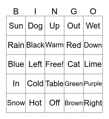 Spelling Words Bingo Card