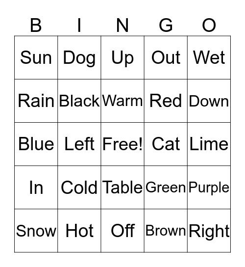 Spelling Words Bingo Card