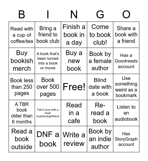 Book Club Bingo Card