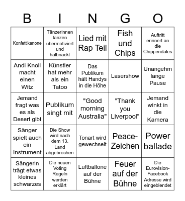 Eurovision Bingo Card