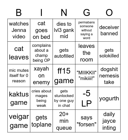 Nemesis stream bingo Card