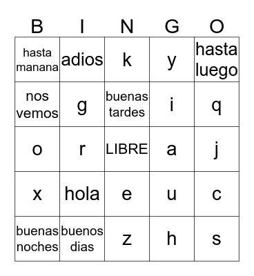 Spanish Bingo Card