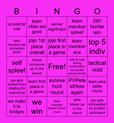 FUSCHIA FROGS BLOCKWARS Bingo Card