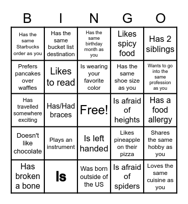 Youngsters Social Bingo Card