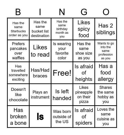 Youngsters Social Bingo Card