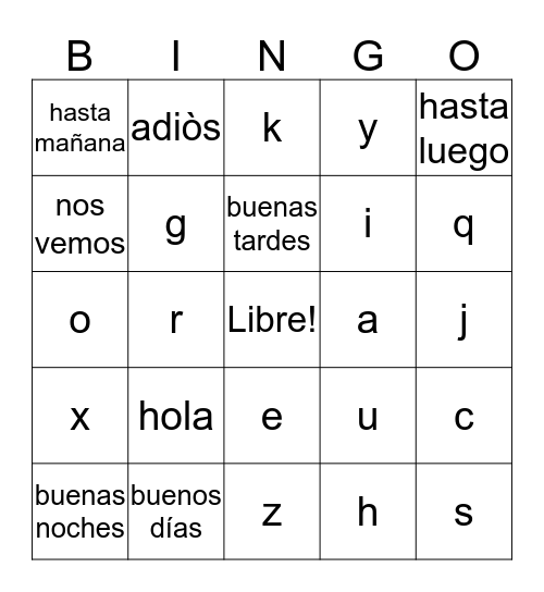 Exam Timestral Bingo Card