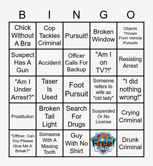 On Patrol Live Bingo Card