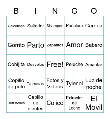 Baby Shower Oviedo Bingo Card