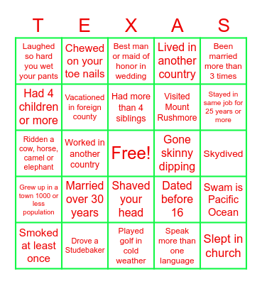 Getting to Know You Bingo Card