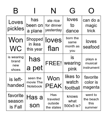 Find someone in the room who... Bingo Card