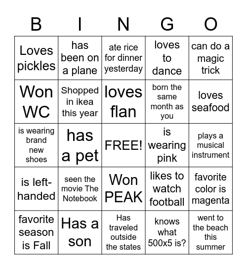 Find someone in the room who... Bingo Card