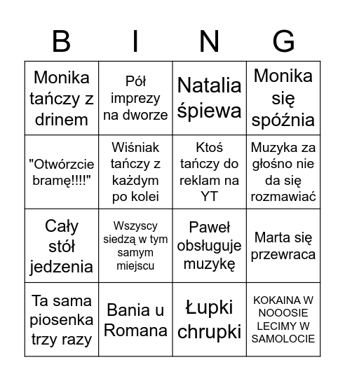 Impreza u Romana Bingo Card