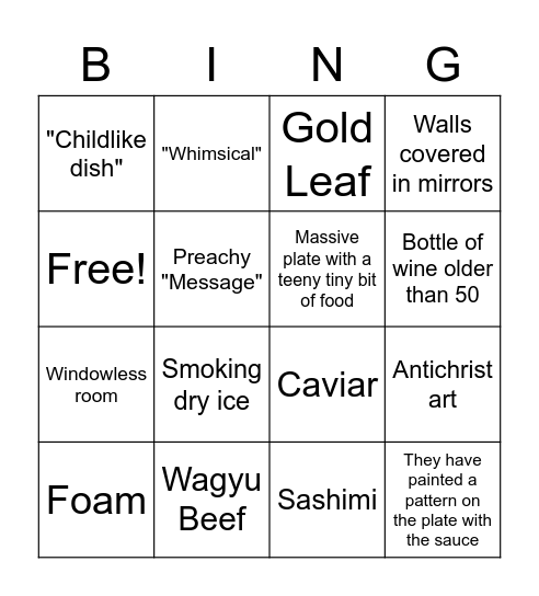 Michellin tier restaurant bingo Card