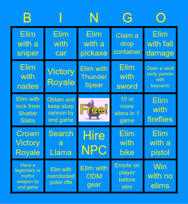 Fortnite Bingo Card