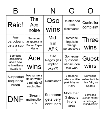 Races Wild Viewer Bingo Card