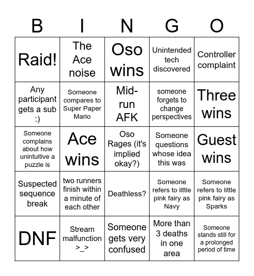 Races Wild Viewer Bingo Card