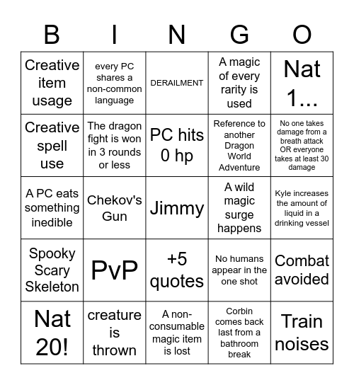 Elephants, Zombies, and Lizards oh my! Bingo Card