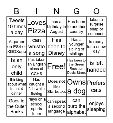 Marshall's Get to Know Each Other Bingo Card