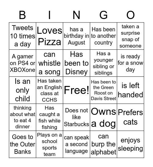 Marshall's Get to Know Each Other Bingo Card