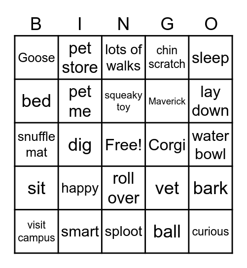 Puppy Shower BINGO Card