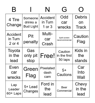 Nascar Bingo! Bingo Card