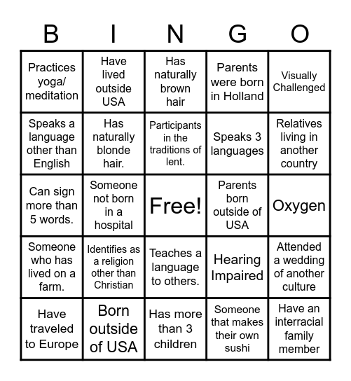 DIVERSITY BINGO Card