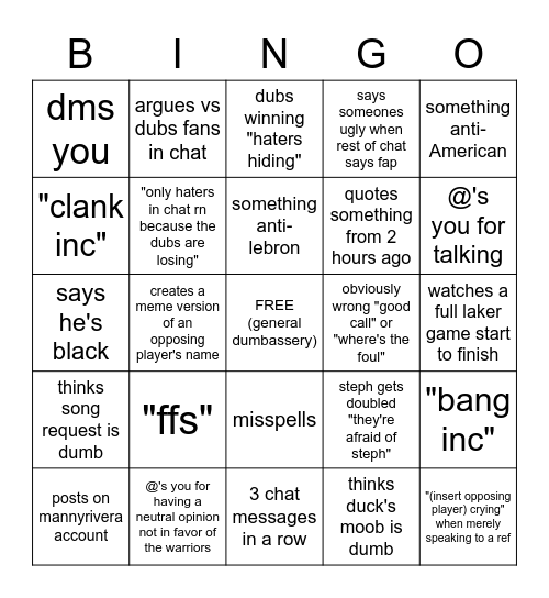 Lightskinjesuschrist Chatango Bingo Card