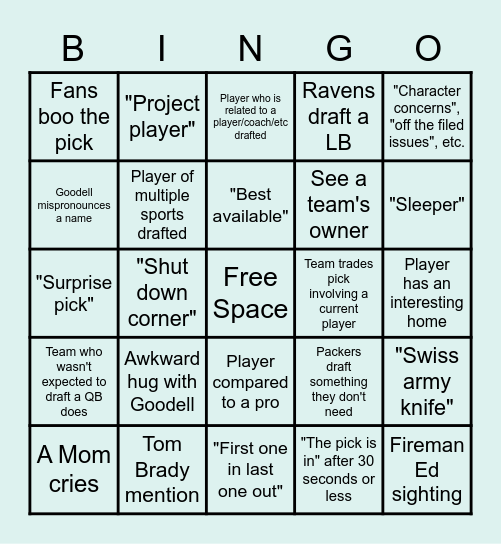 Draft Night Bingo Card