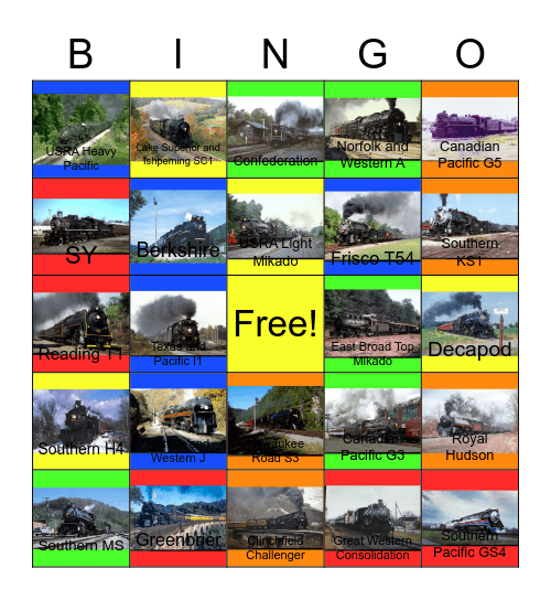 Steam Locomotives of the East Coast Bingo Card