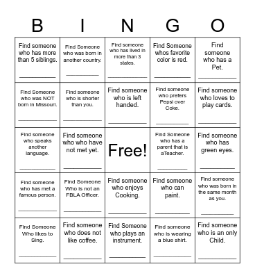 Find Someone Who Bingo Card