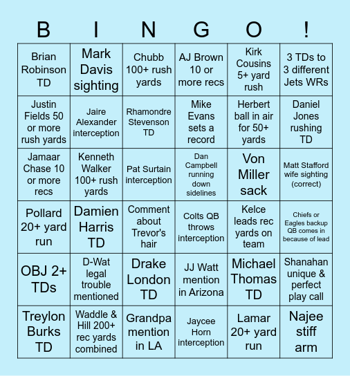 NFL Bingo Card