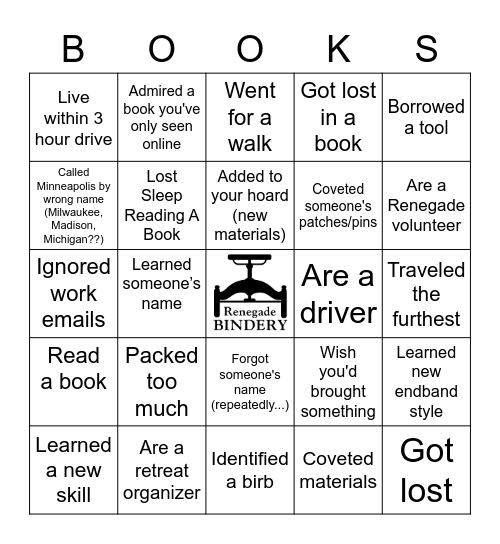 Renegade Retreat Bingo Card