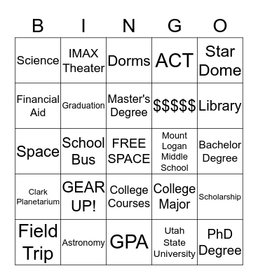 GEAR UP! BINGO Card