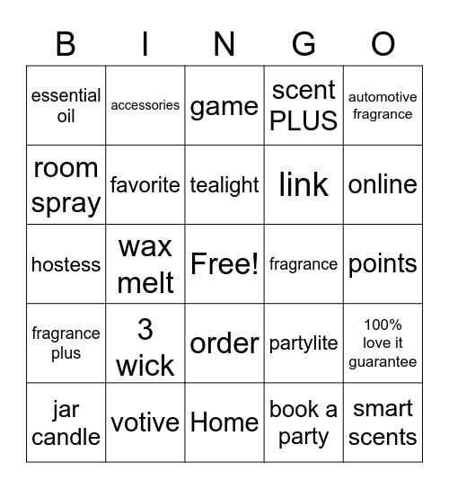 PartyLite Online BINGO Card