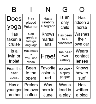 Find Someone Who Bingo Card