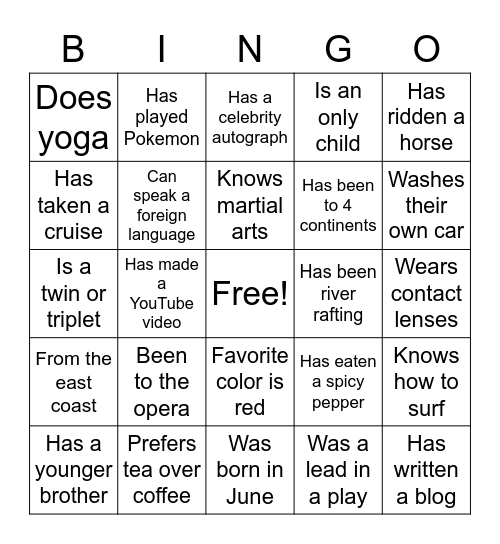 Find Someone Who Bingo Card
