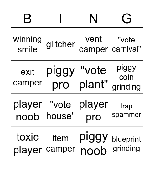 piggy bingo Card