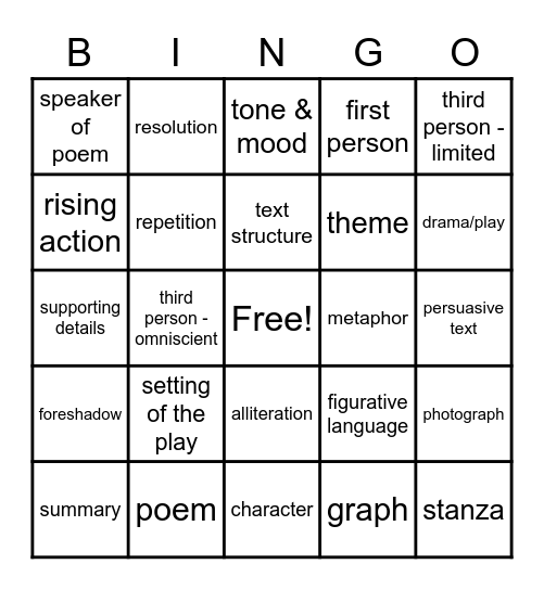 ELA Bingo Card