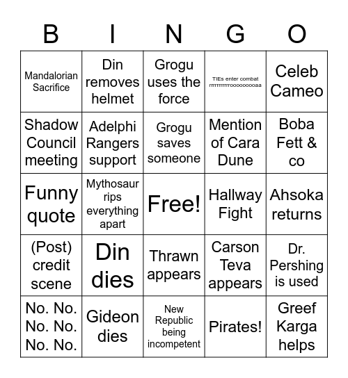 Season 3 Finale Bingo Card