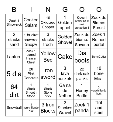 Minecraft Lockout Bingo Card