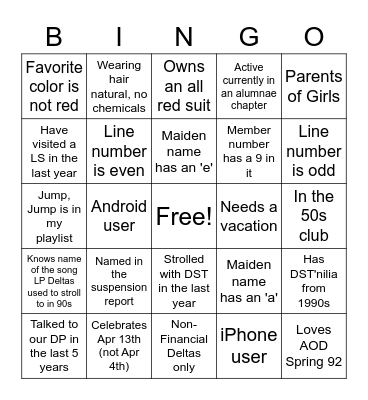 31st Deltaversary Bingo Card