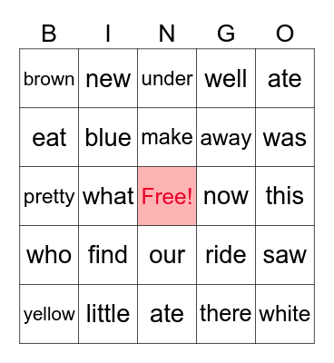 Theo V2 Sight Words Bingo Card