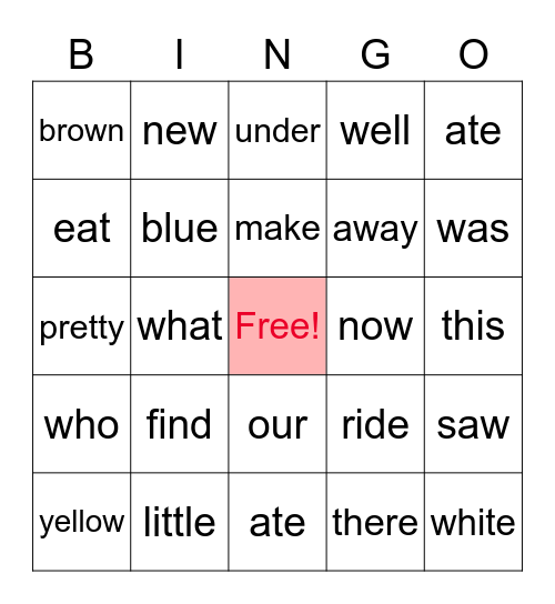 Theo V2 Sight Words Bingo Card