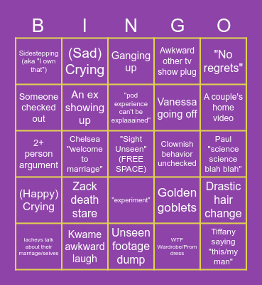 Love is Blind S4 Reunion (KB) Bingo Card
