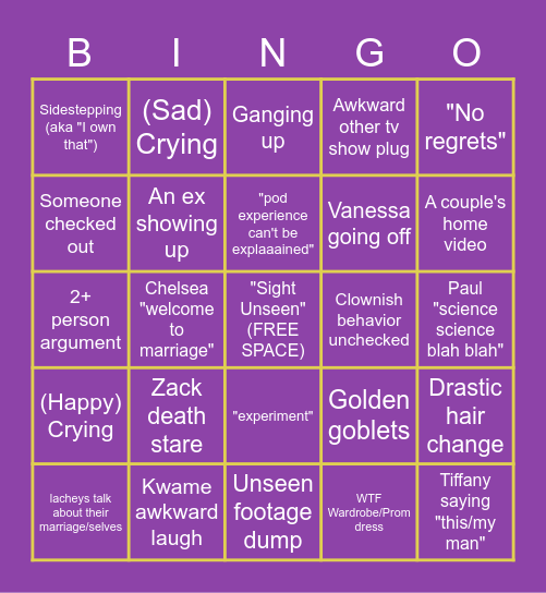 Love is Blind S4 Reunion (KB) Bingo Card