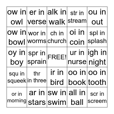Phonics Chart 8 Bingo Card