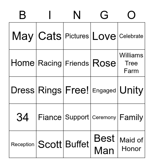 Wedding Party Bingo Card