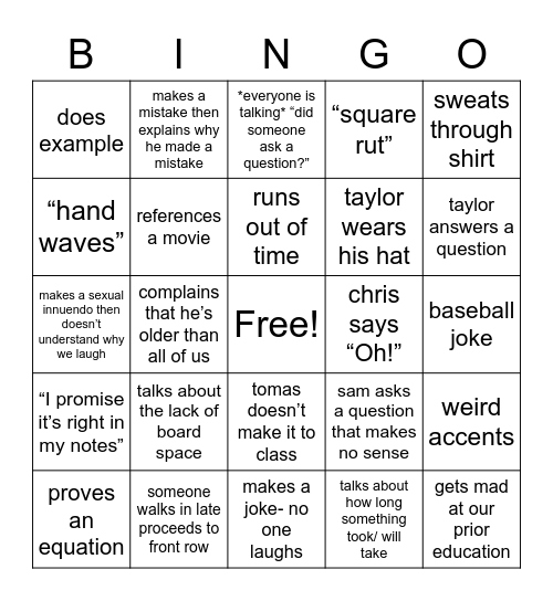 pChem Bingo Card