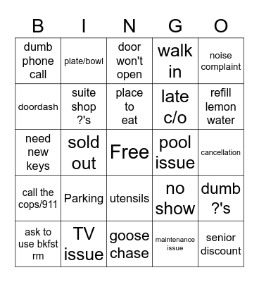 Night at the Hotel pt2 Bingo Card