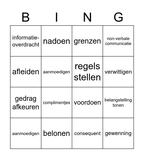 opvoedingsmiddelen Bingo Card